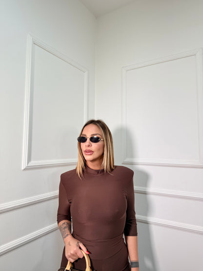 Coordinato in lycra con spalline e ghette Elisè cacao 16574