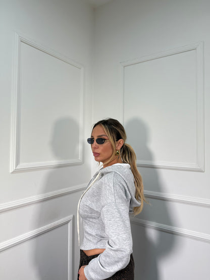 Felpa bustino con zip e cappuccio grigia