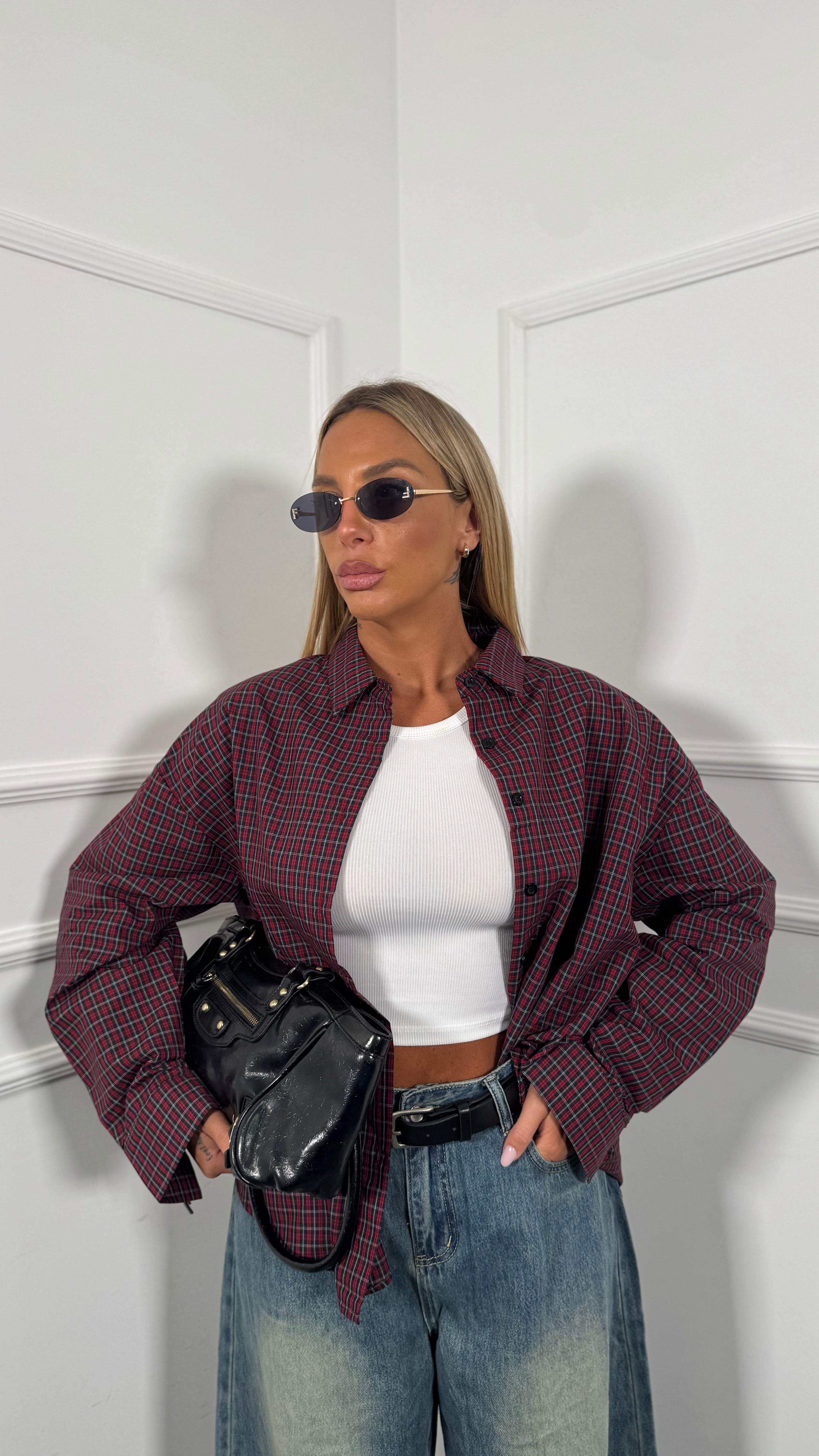 Camicia a quadretti con spalline rossa 2695