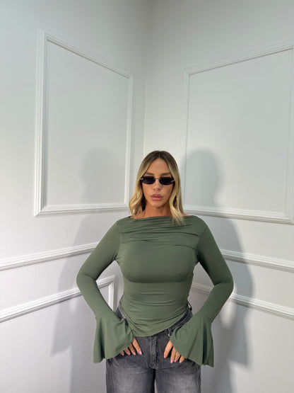 Shirt in lycra asimmetrica Vicky verde oliva 143181