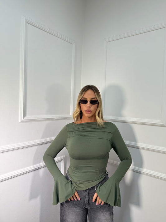 Shirt in lycra asimmetrica Vicky verde oliva 143181