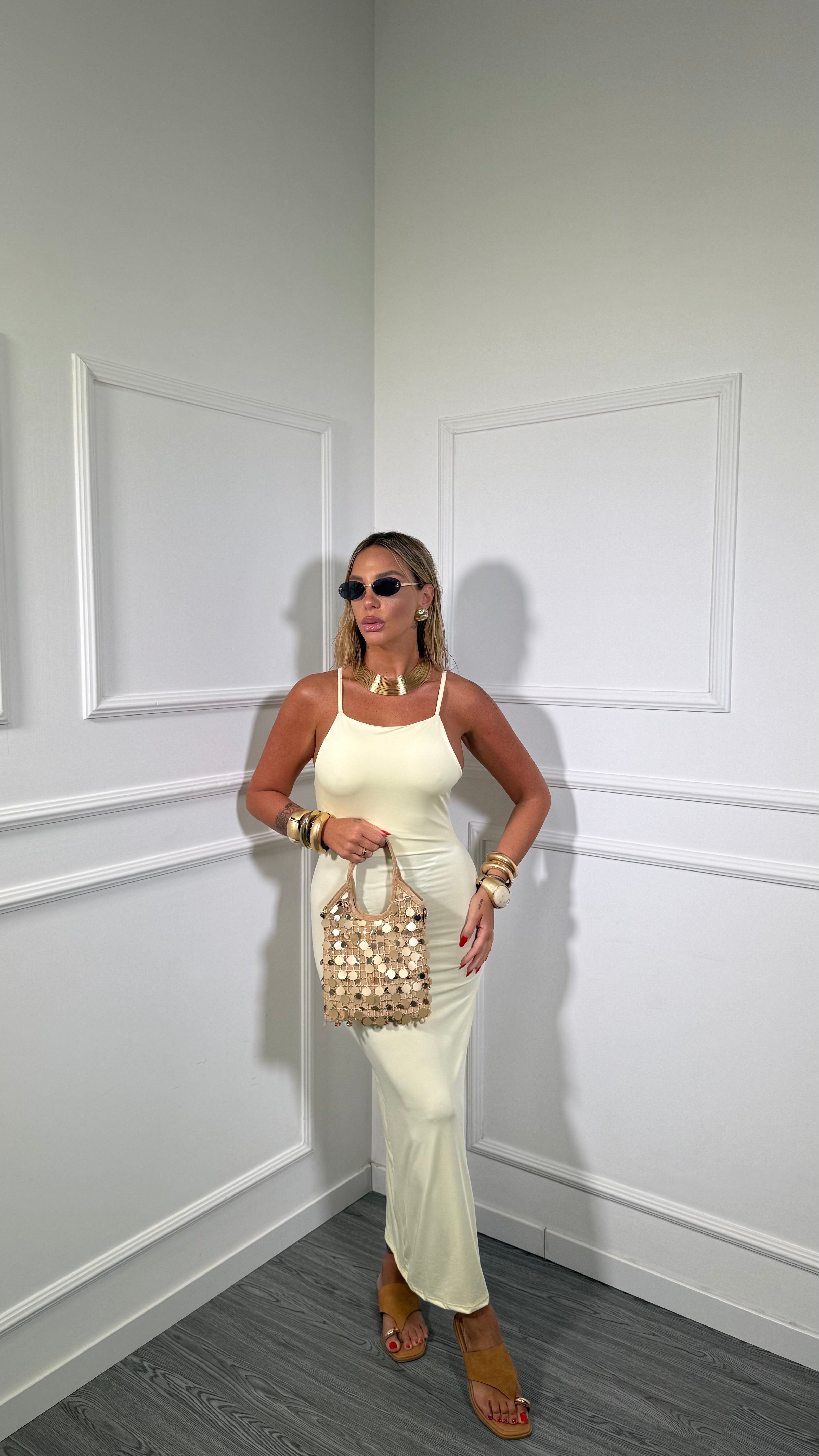 Abito midi in lycra giallo pastello 16719