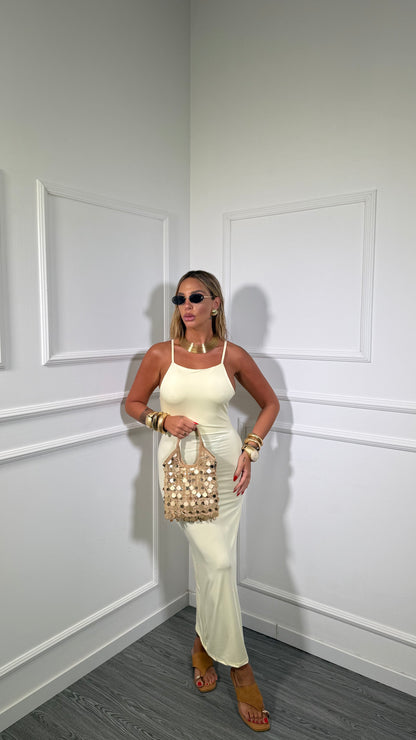 Abito midi in lycra giallo pastello 16719
