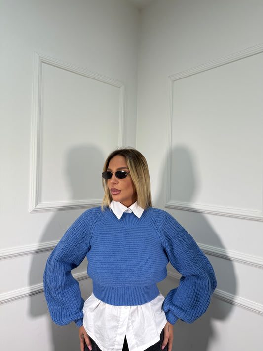 Maglioncino crop manica balloon Sugar azzurro mi09