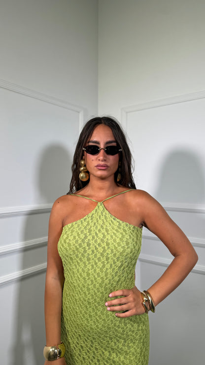 Abito midi in pizzo scollo sul retro verde avocado Mikla a3155