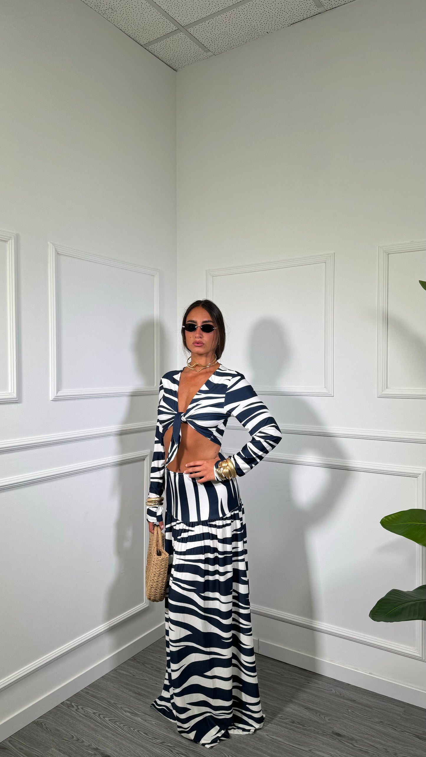 Coordinato in lycra Zendaya zebrato blu/bianco 6915