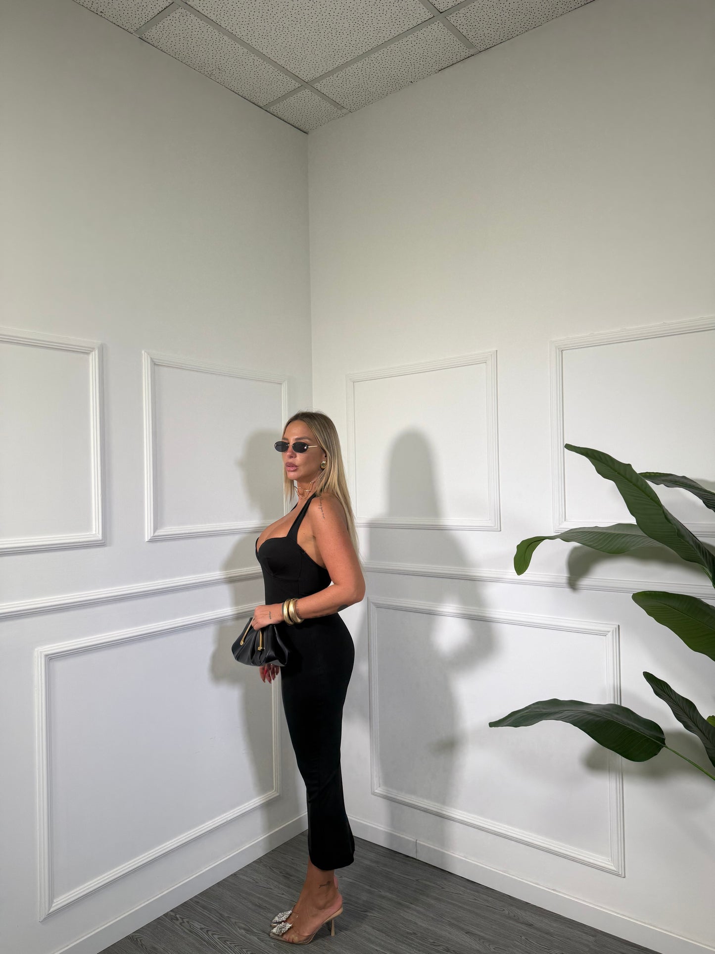 Abito midi in lycra Rochè nero 20399