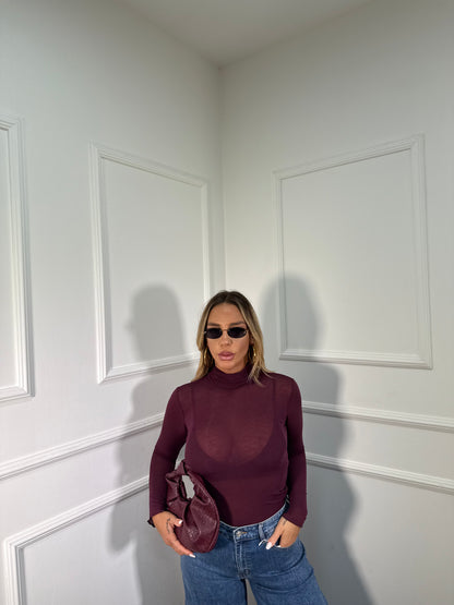 Shirt semi velata collo alto Jolly Bordeaux misto cashmere 28029