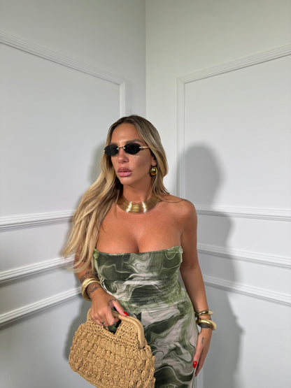 Abito midi in chiffon Tie-Dye verde 27553