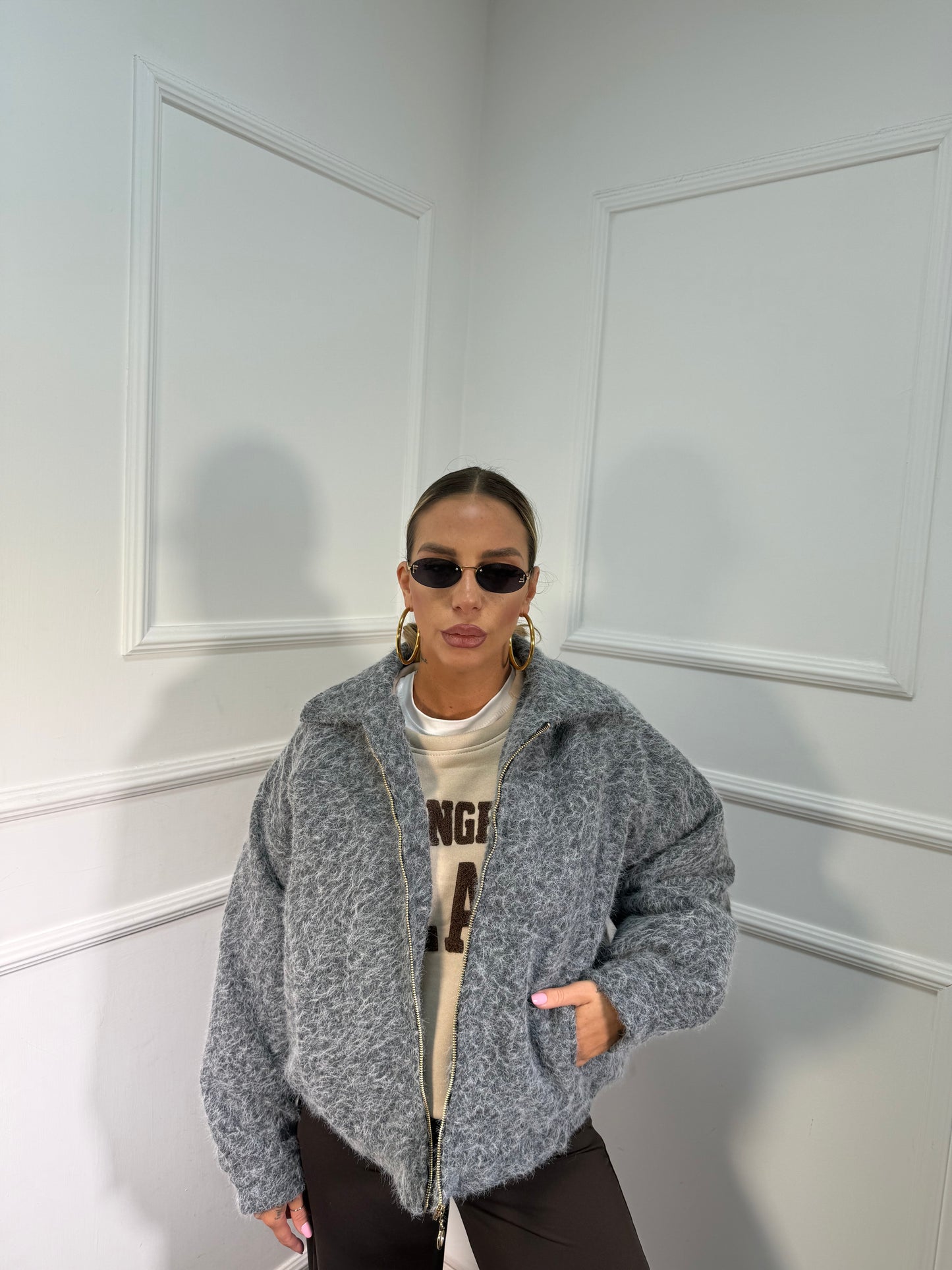 Bomber in lana cotta Shiver grigio 520