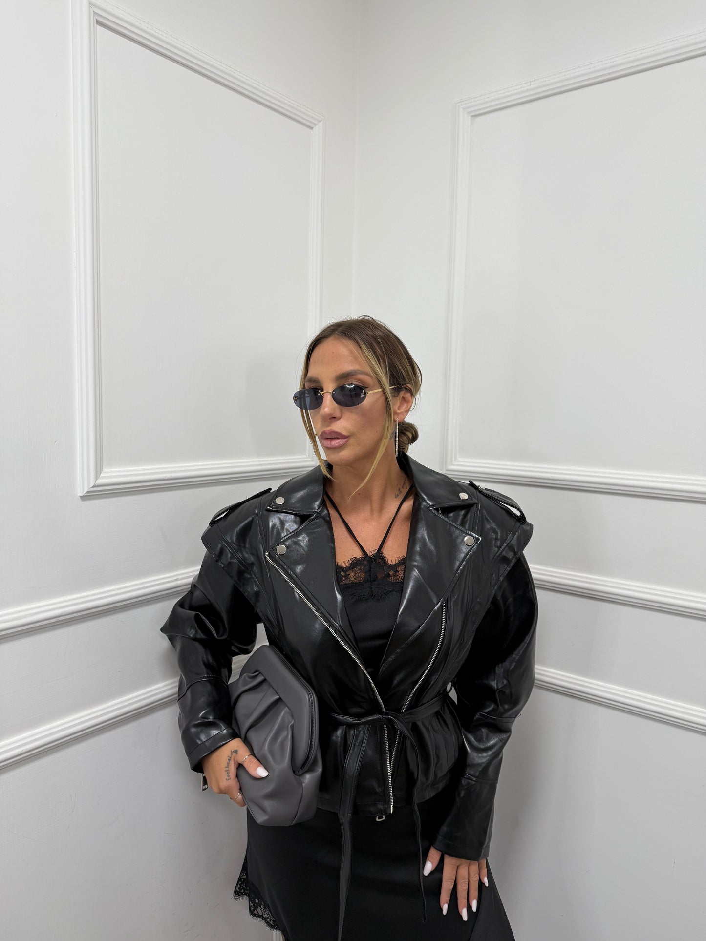 Giacca avvitata in ecopelle Marlin nera