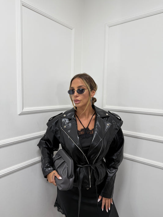 Giacca avvitata in ecopelle Marlin nera