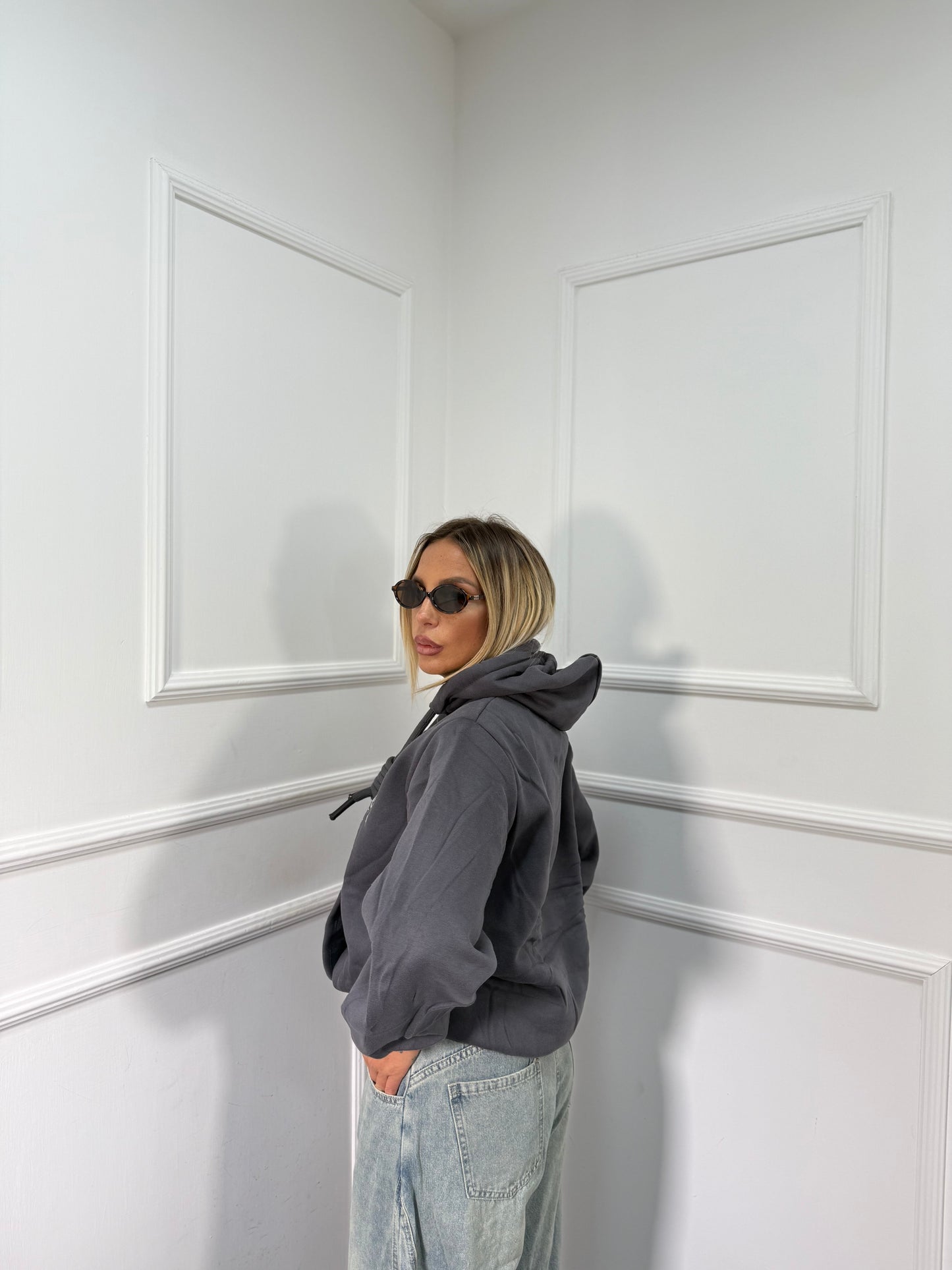 Felpa oversize in pile California grigio antracite k3719