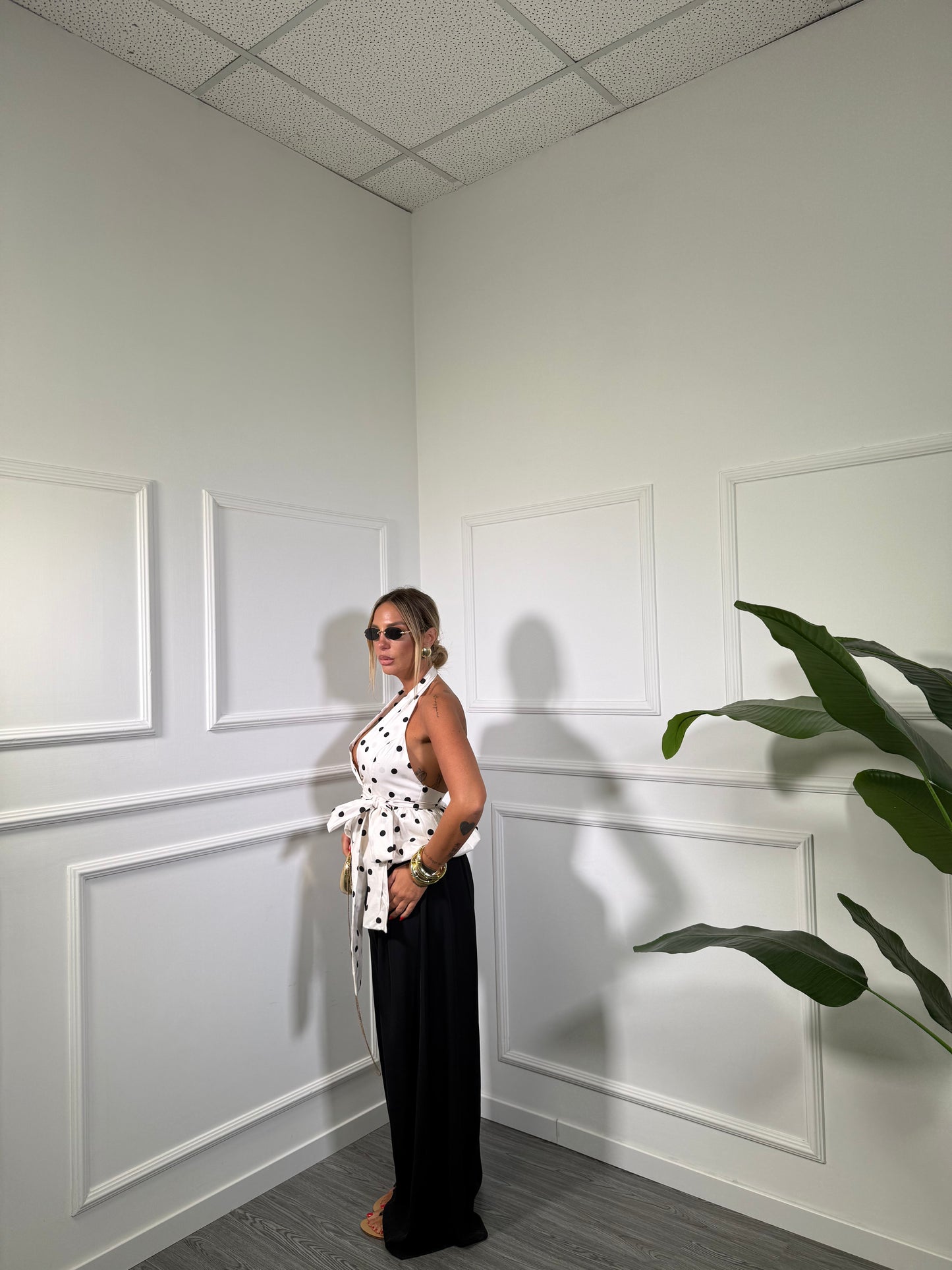 Pantaloni palazzo doppio bottone (curvy) Crissy nero 250805
