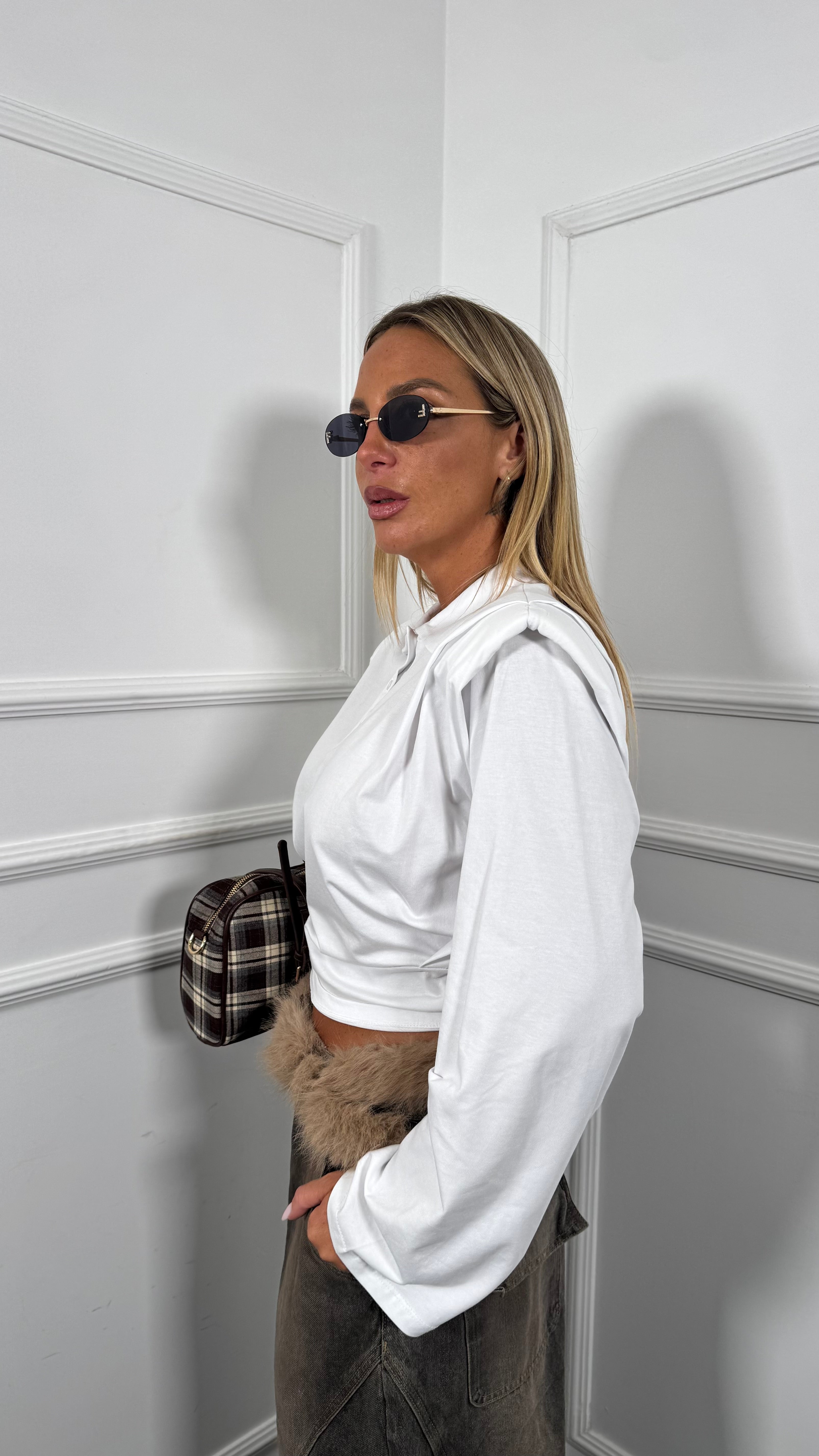 Polo Crop in cotone con spalline by justwest Timoty bianca jw1994