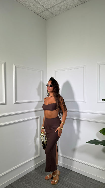 Coordinato in lycra Leonyssi cioccolato 16722