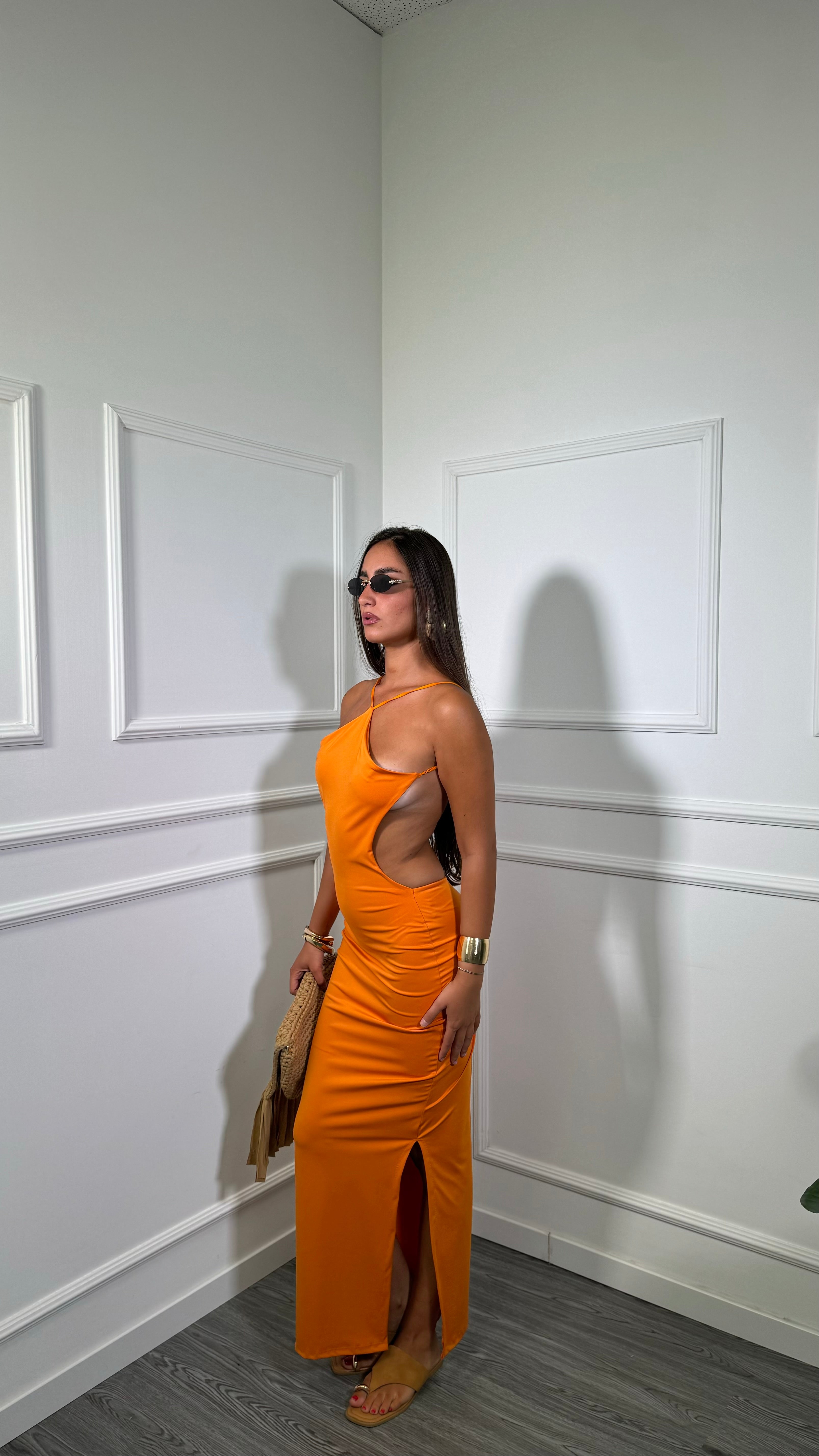 Abito midi in lycra cut out Flaminia arancio 11768