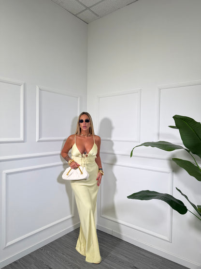 Abito lungo in satin Kimberly giallo 15650-11