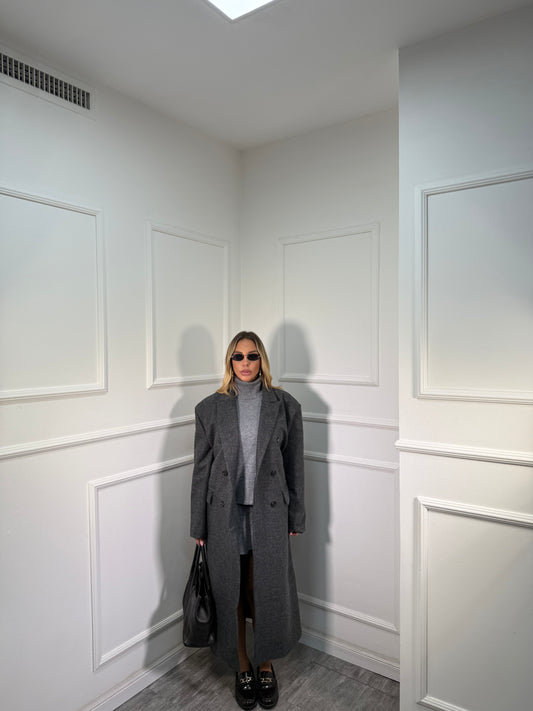 Cappotto doppiopetto con cinturino sul retro Broadway grigio scuro m11149