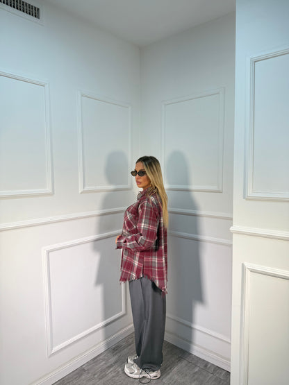 Camicia in flanella scozzese Martin bordeaux tr0780