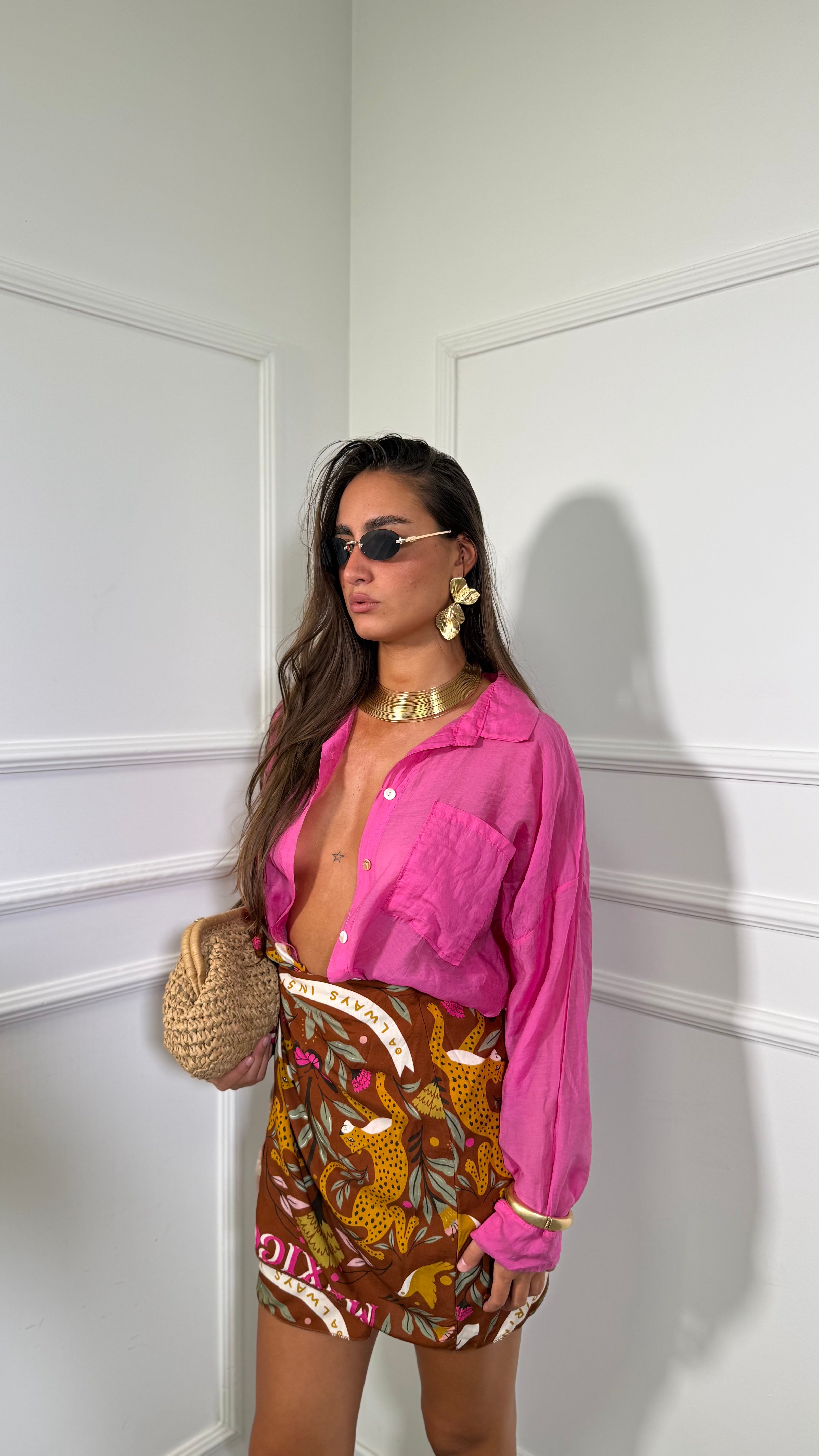 Camicia misto lino velata fucsia 25135