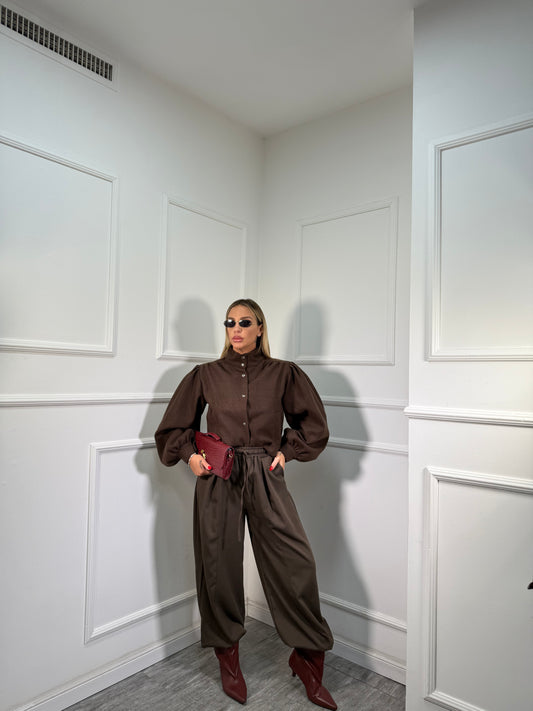 Pantaloni balloon con coulisse sul fondo Melbourne cioccolato nf9247