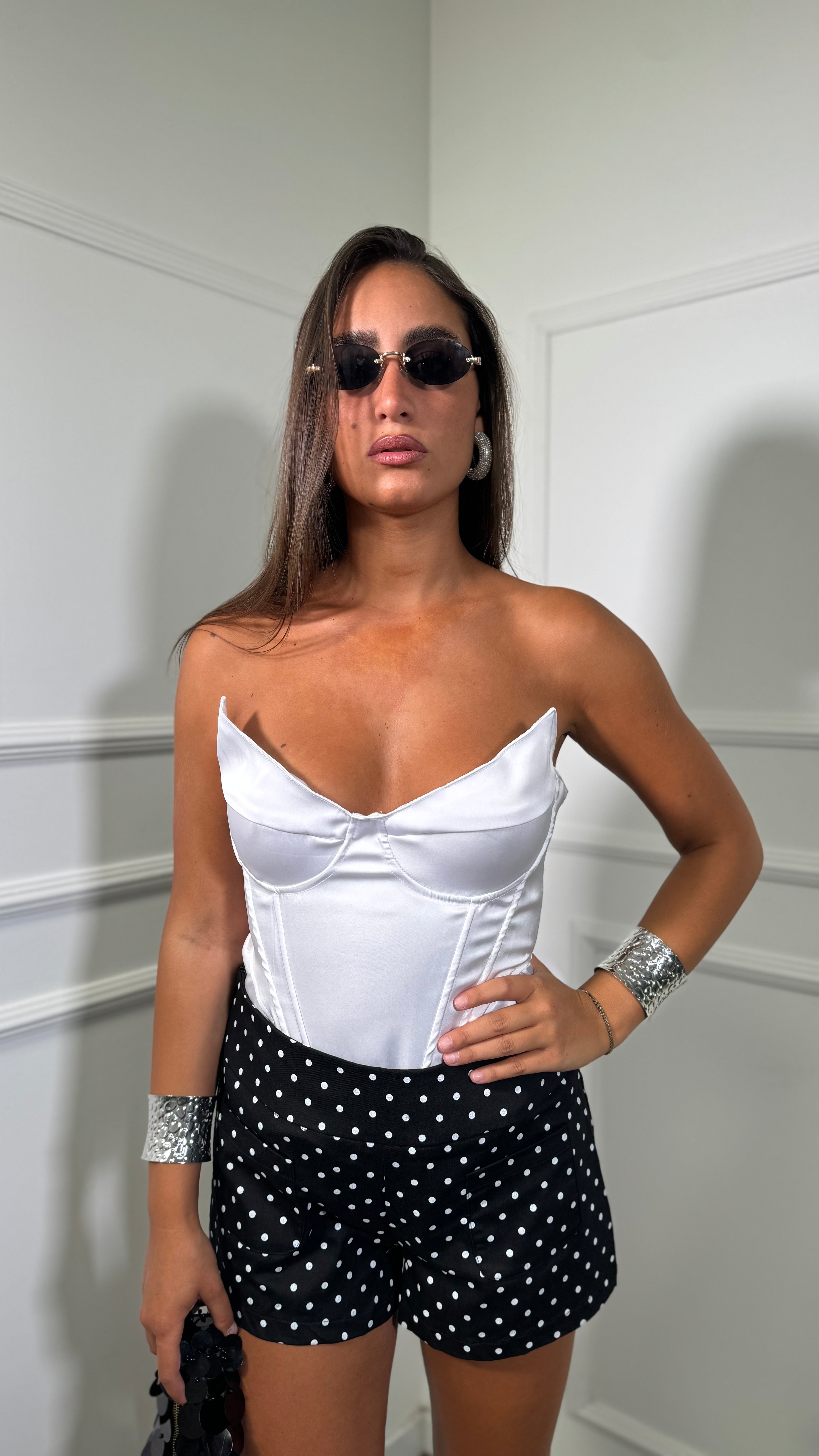 Shorts in cotone a pois Brianna nero nm-0010