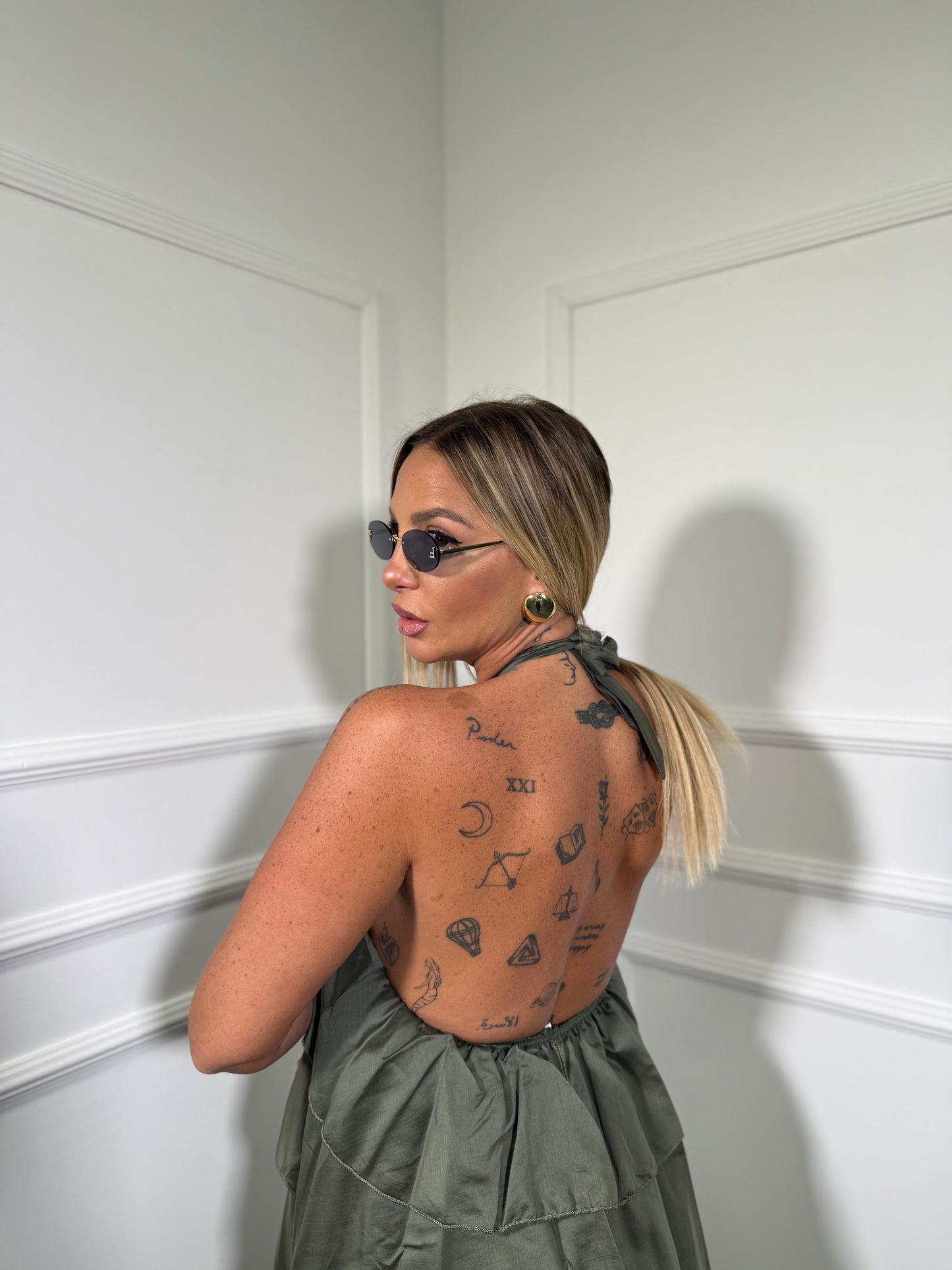 Abito midi con balze La Isla verde militare my58273