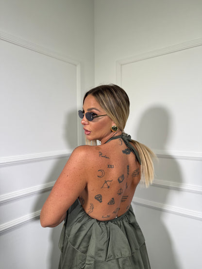 Abito midi con balze La Isla verde militare my58273