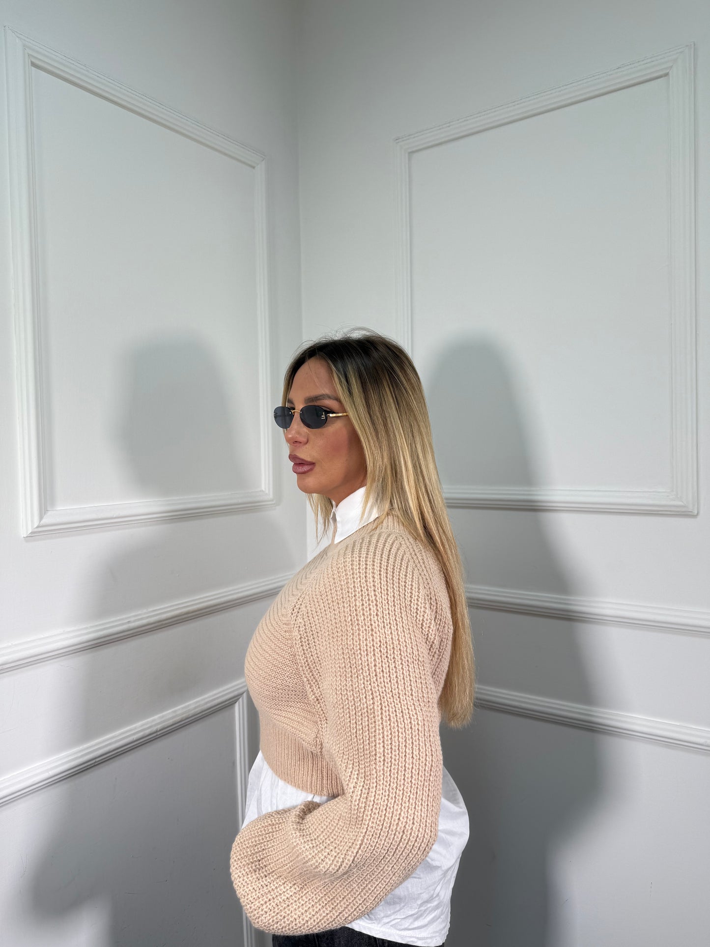 Maglioncino crop manica balloon Sugar beige mi09