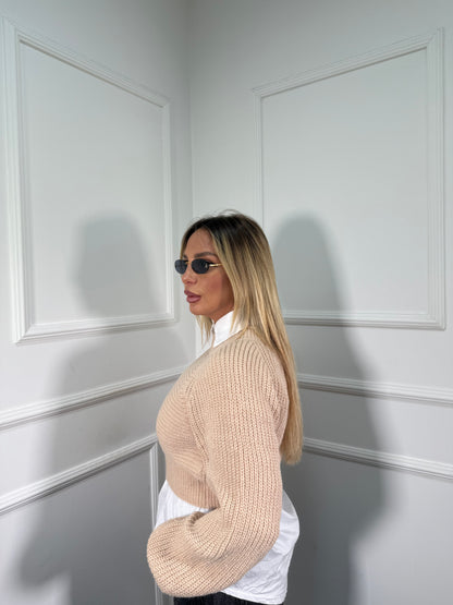 Maglioncino crop manica balloon Sugar beige mi09