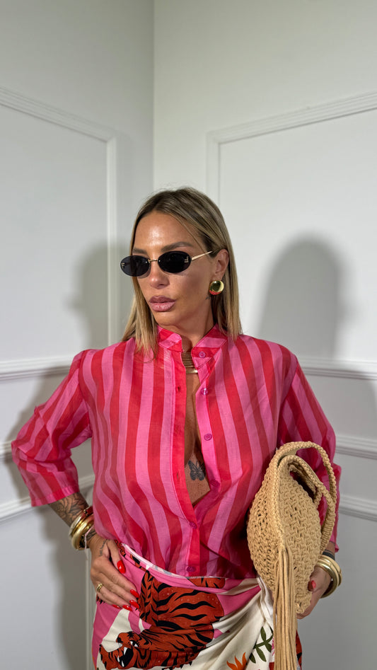 Camicia collo coreana semi velata Jappo fucsia/rossa 20392