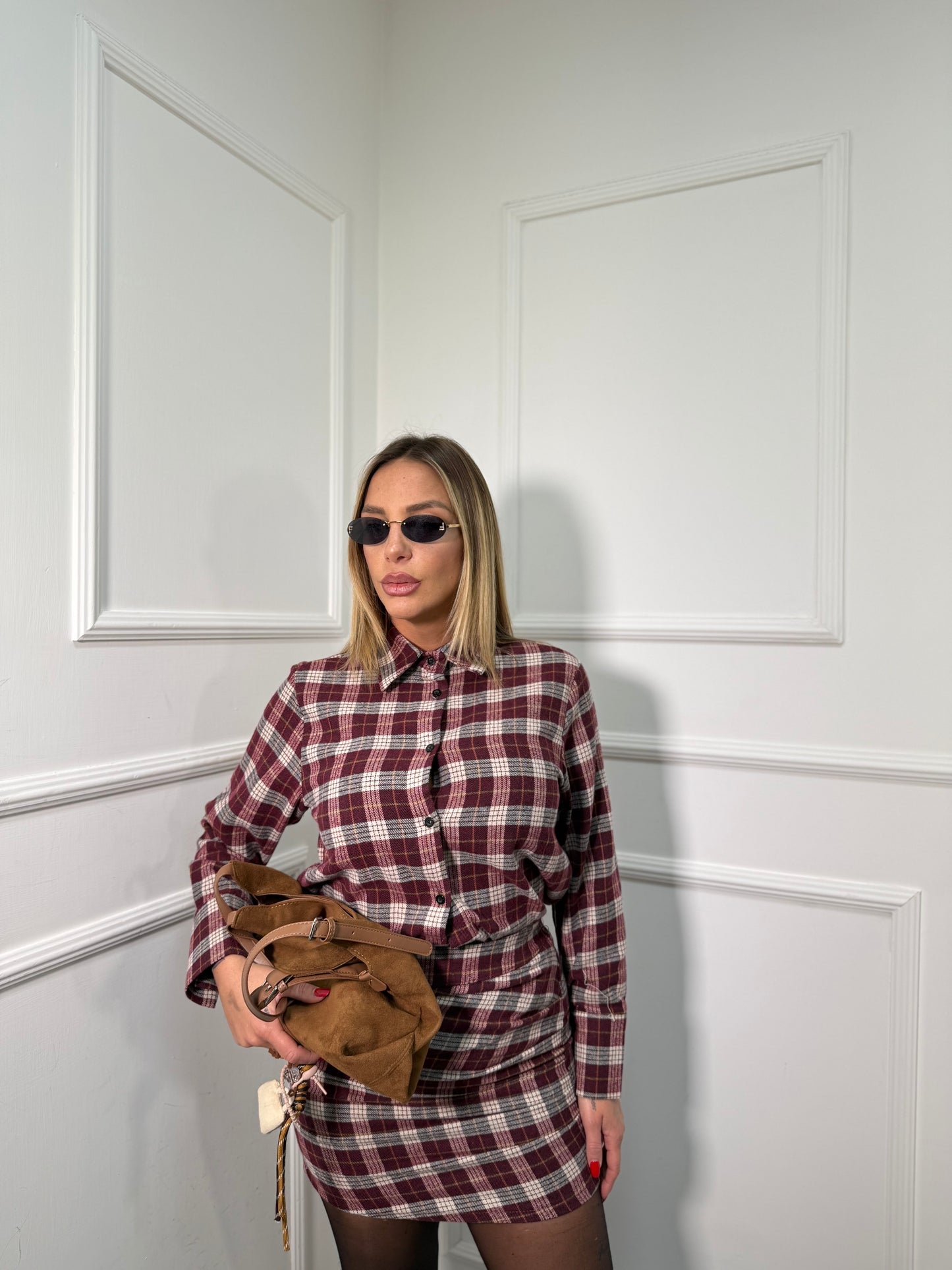 Coordinato in flanella a quadri Telma bordeaux 6820