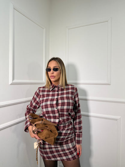 Coordinato in flanella a quadri Telma bordeaux 6820