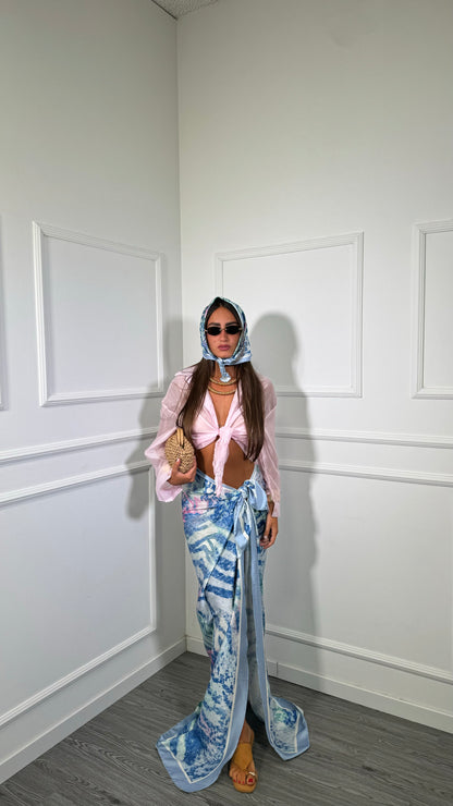 Pareo + bandana in satin Portofino azzurro