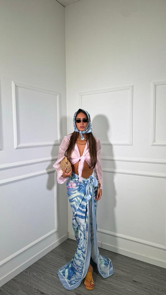 Pareo + bandana in satin Portofino azzurro
