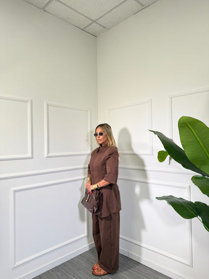 Coordinato in cotone strutturato con spalline Cairo cioccolato har020