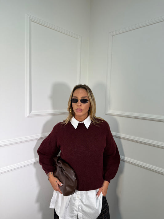 Pullover lana cotta Marshmallow bordeaux a2412