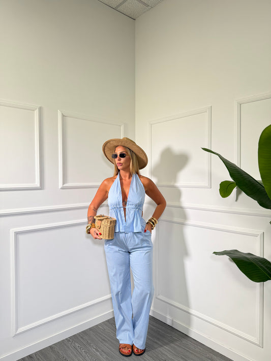 Coordinato a righe Tropicana azzurro c81126