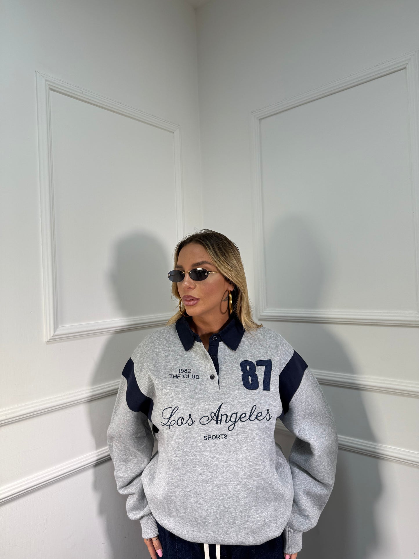 Felpa con colletto The Club grigia a64977