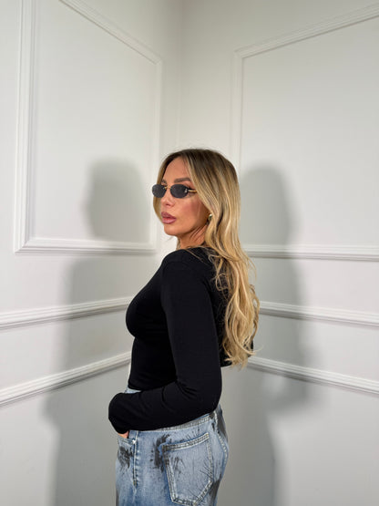 Shirt in cotone scollo a V nera 5529