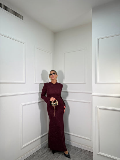 Abito midi in lurex con spalline Zoe bordeaux 12490