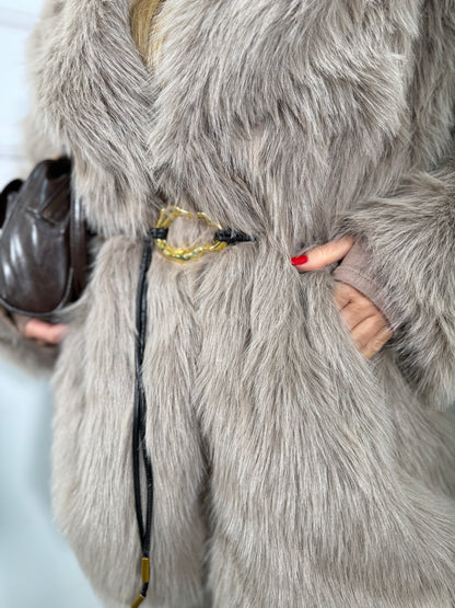 Ecofur midi con cintura Artic taupe 5735