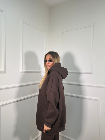 Felpa oversize con cappuccio in pile Freedom cioccolato