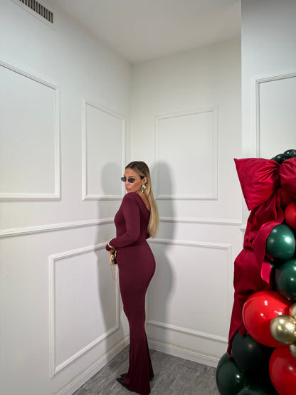 Jumpsuit con drappeggio e spilla Diptyque bordeaux 6650