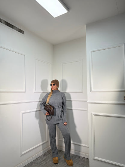 Coordinato in maglia a coste December grigio 228000