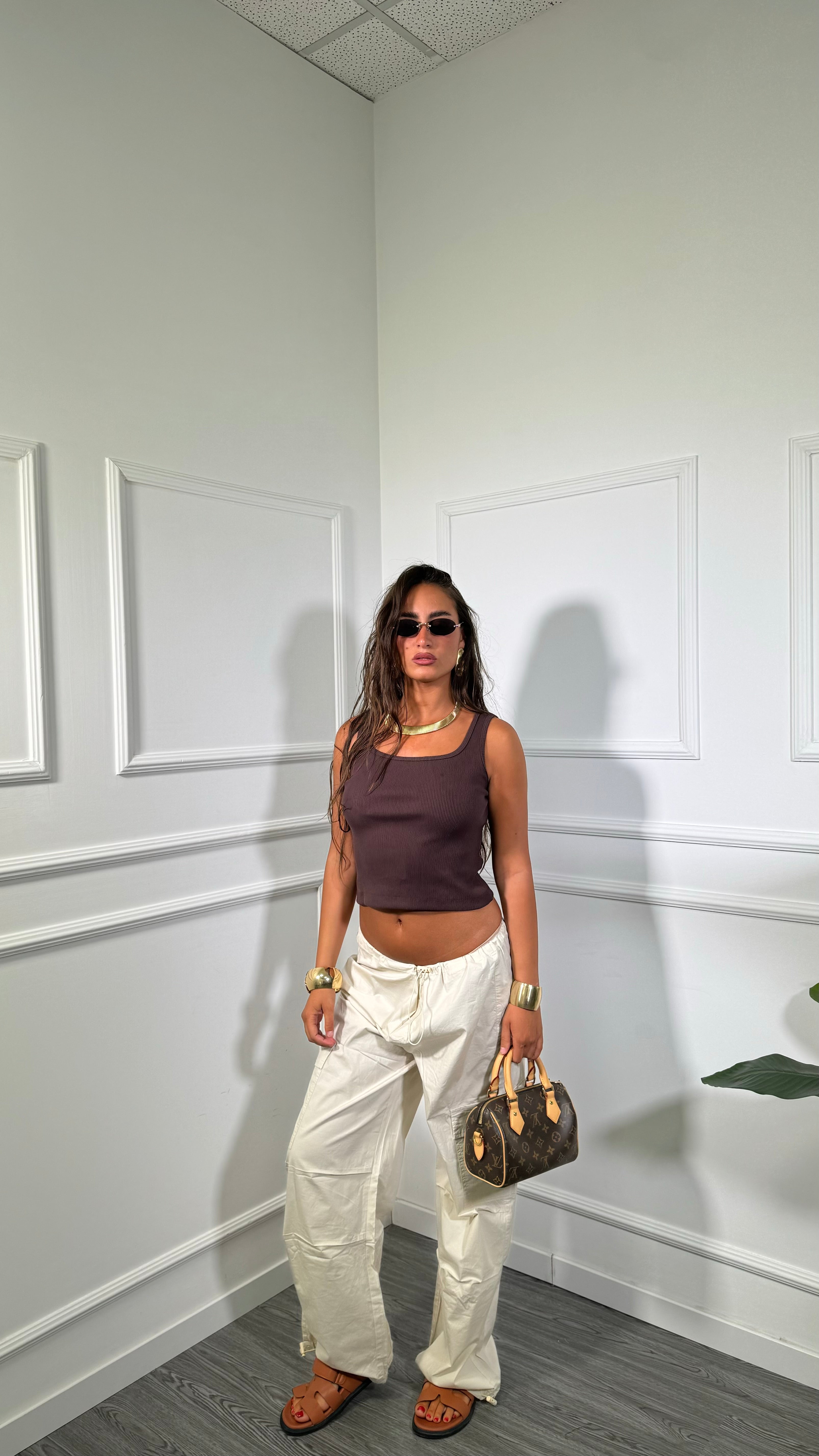 Pantaloni parachute in cotone sabbia hm015-8