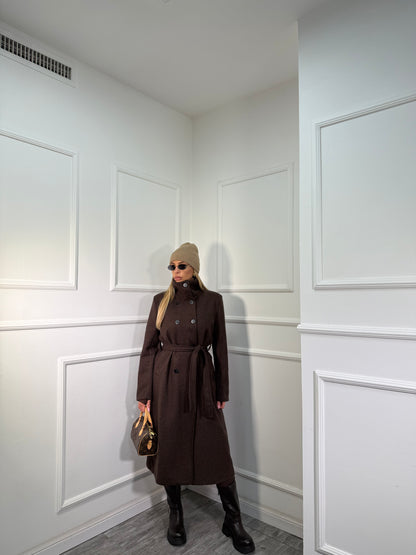 Maxi cappotto collo alto Boston cacao 251148