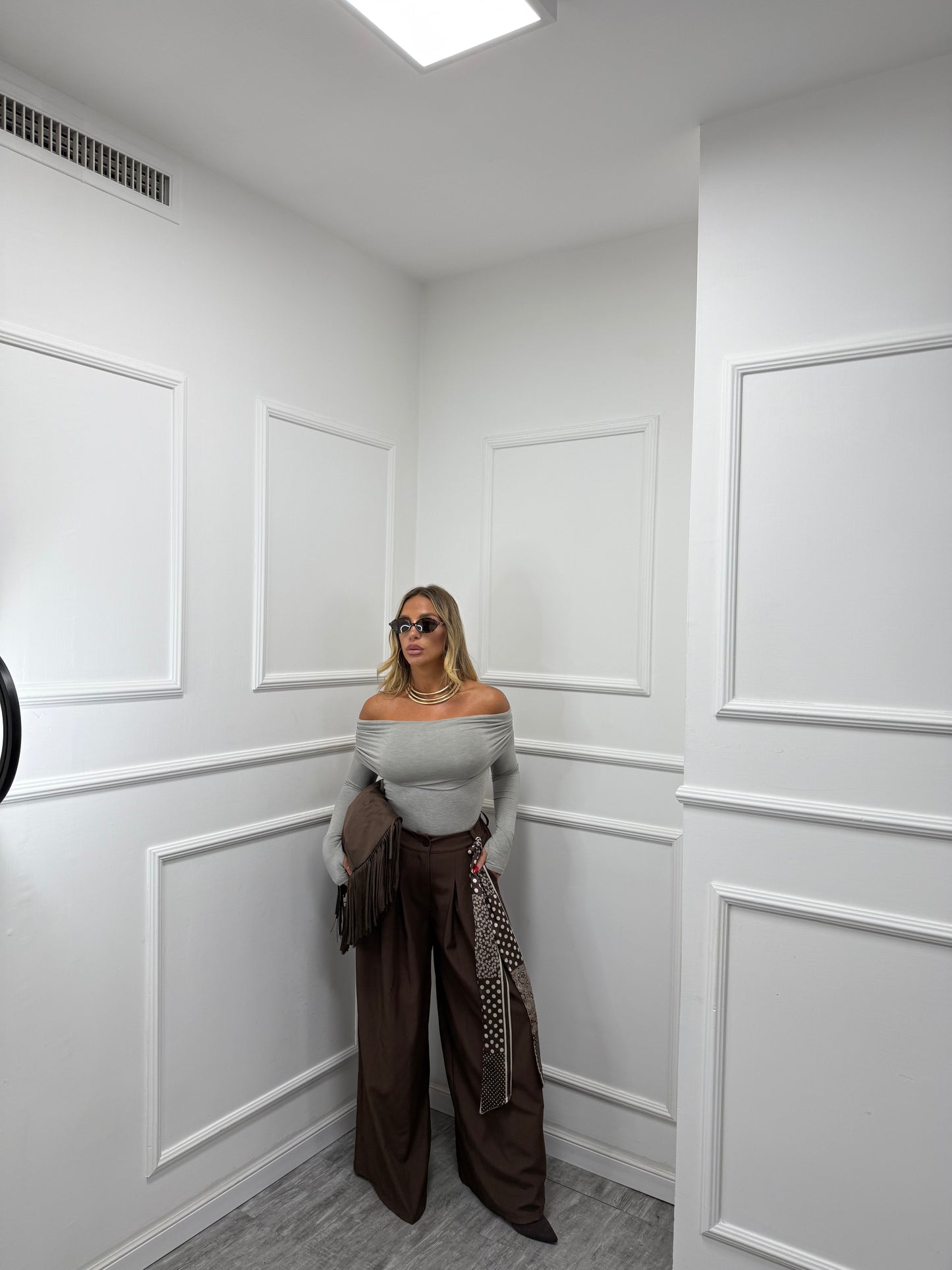 Pantaloni palazzo con foulard Must Have cioccolato 18188