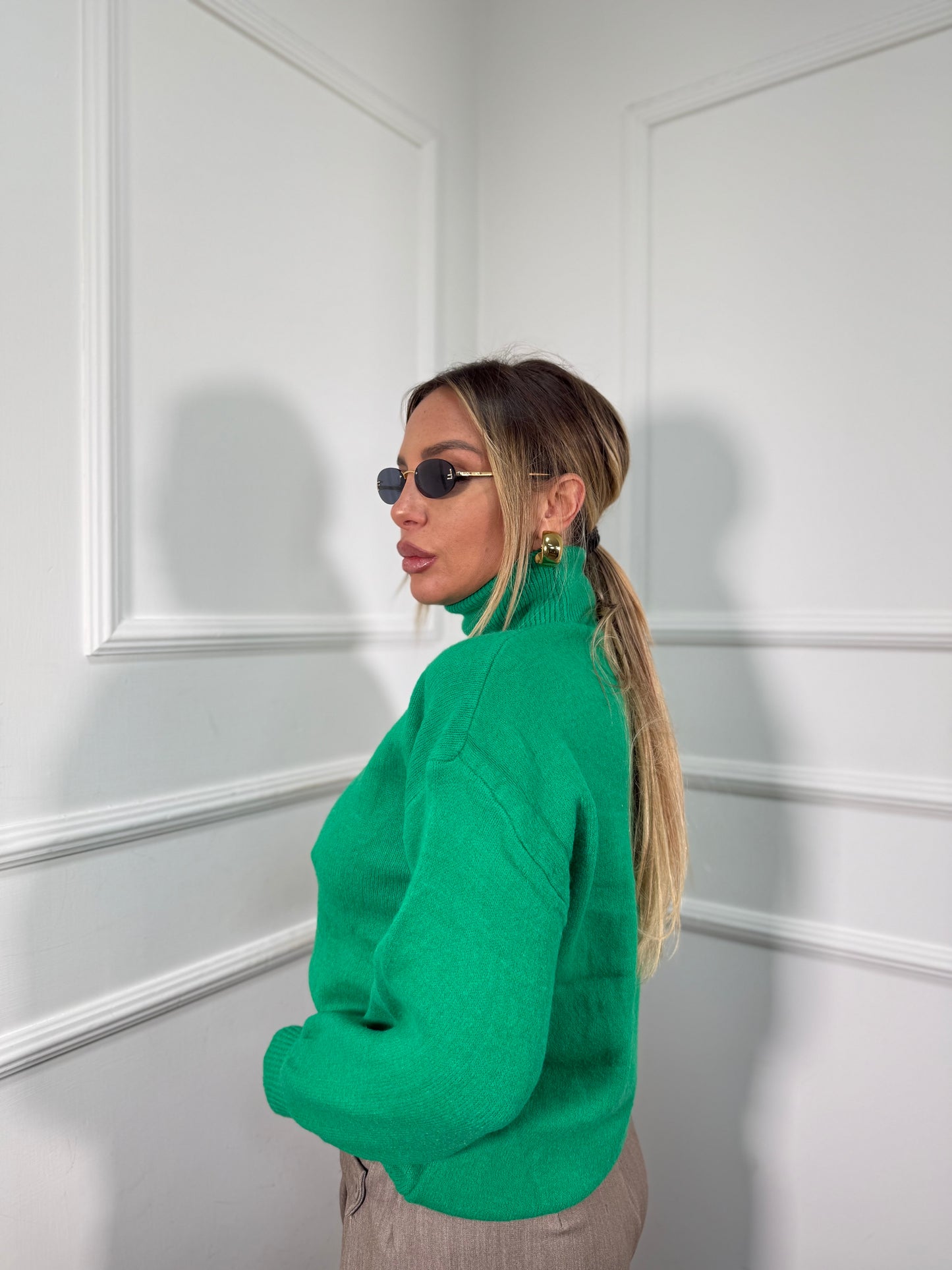 Pullover collo alto manica balloon verde 2022